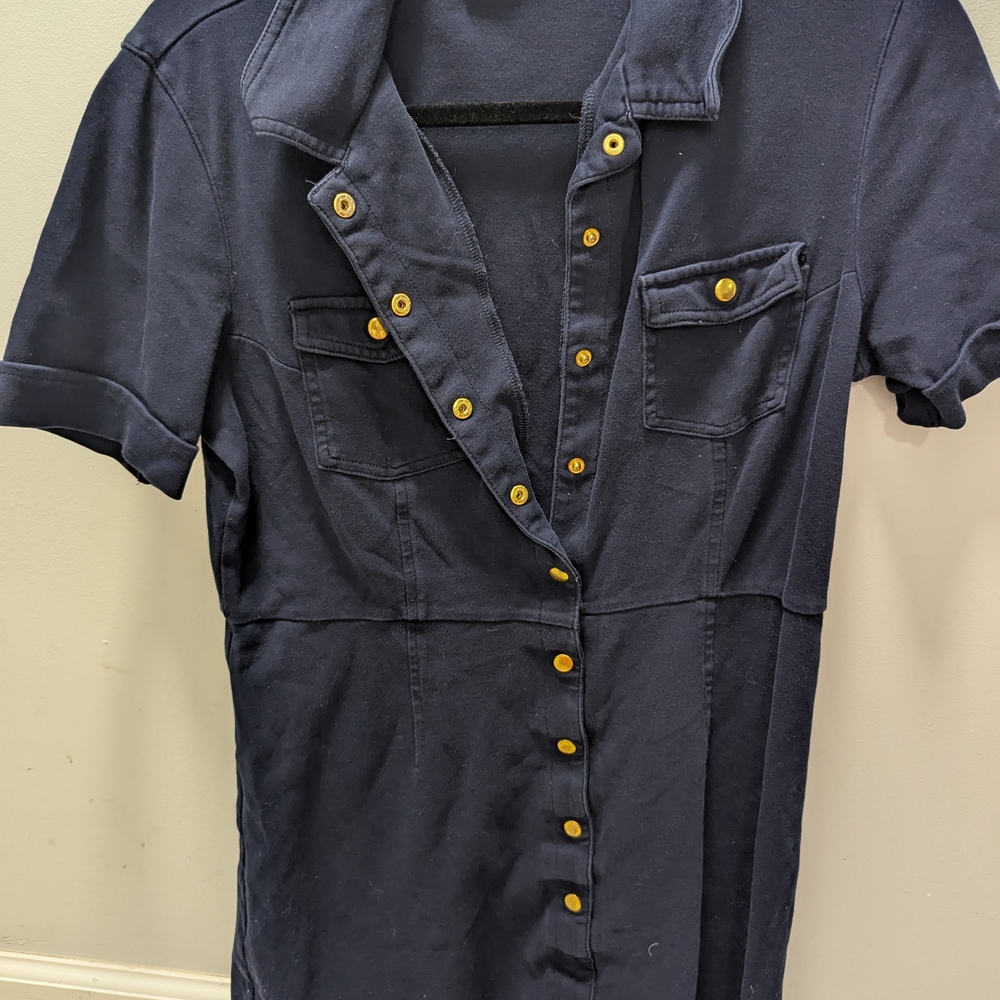 New York & Company Navy Shirt with Gold Buttons